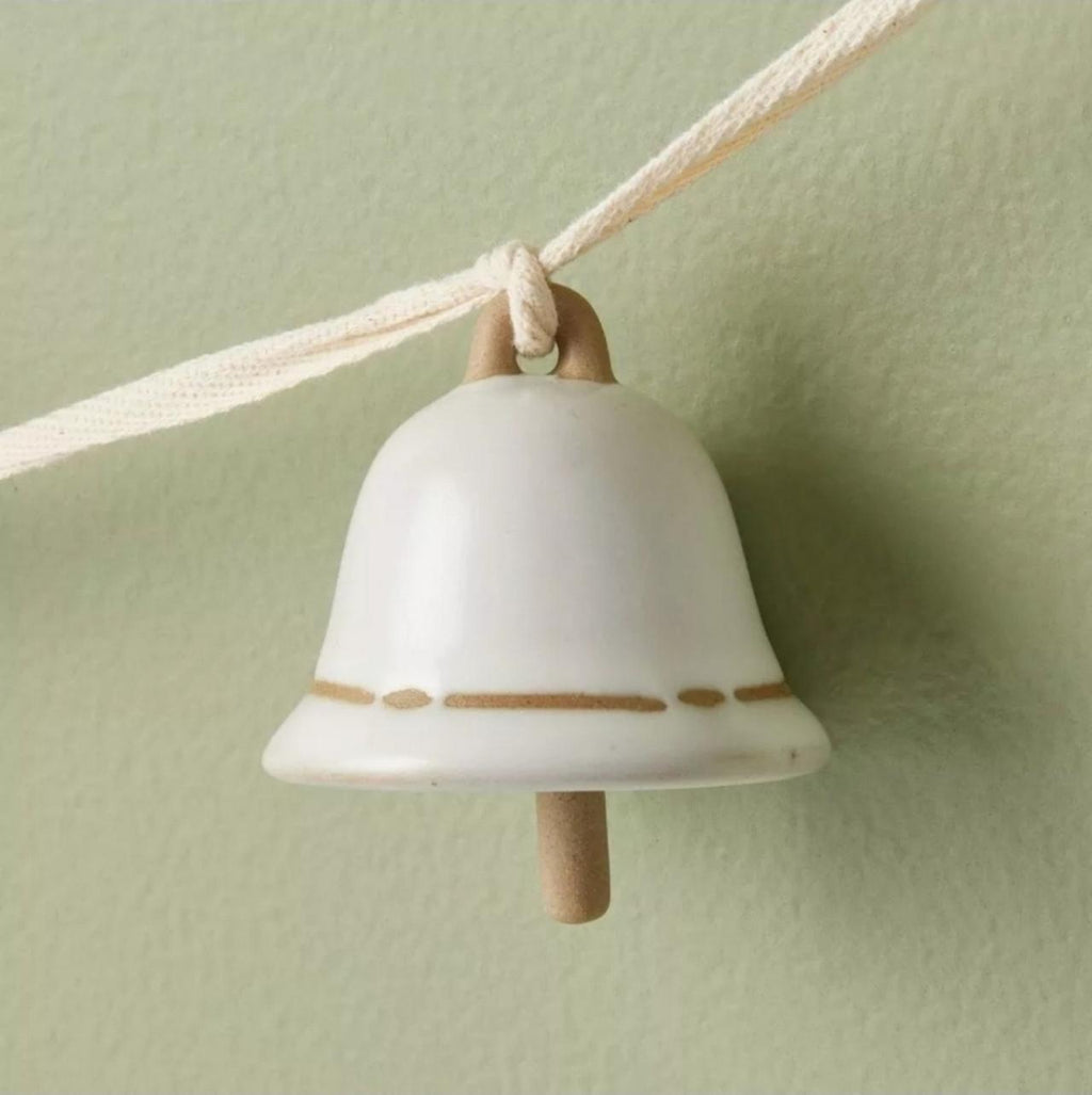 Hearth & Hand Magnolia Ceramic Bell Vintage Garland Christmas 3.75' Cream