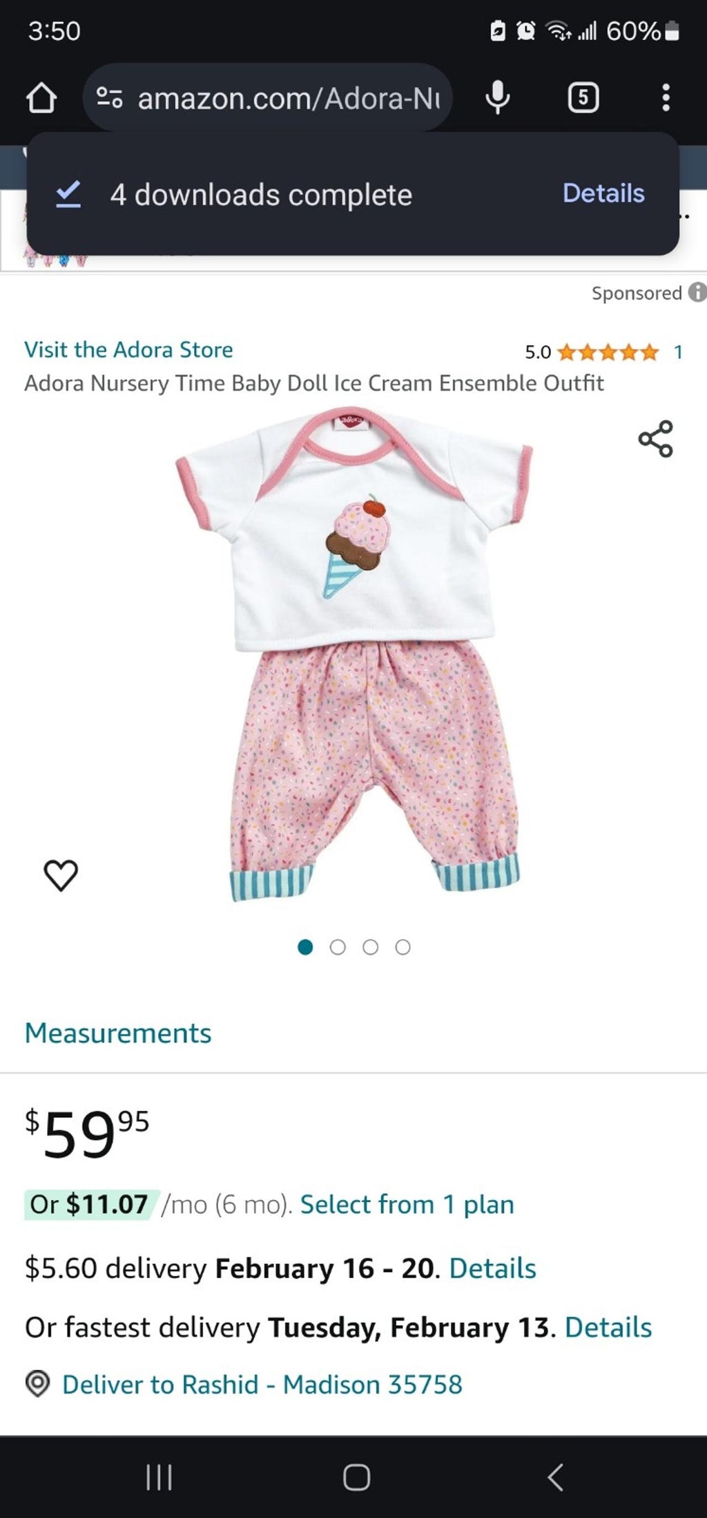Adora Nursery Time Baby Doll Ice Cream Ensemble Outfit