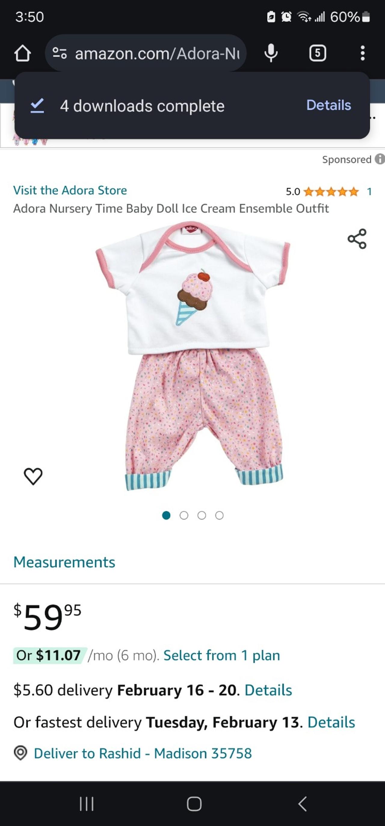 Adora Nursery Time Baby Doll Ice Cream Ensemble Outfit
