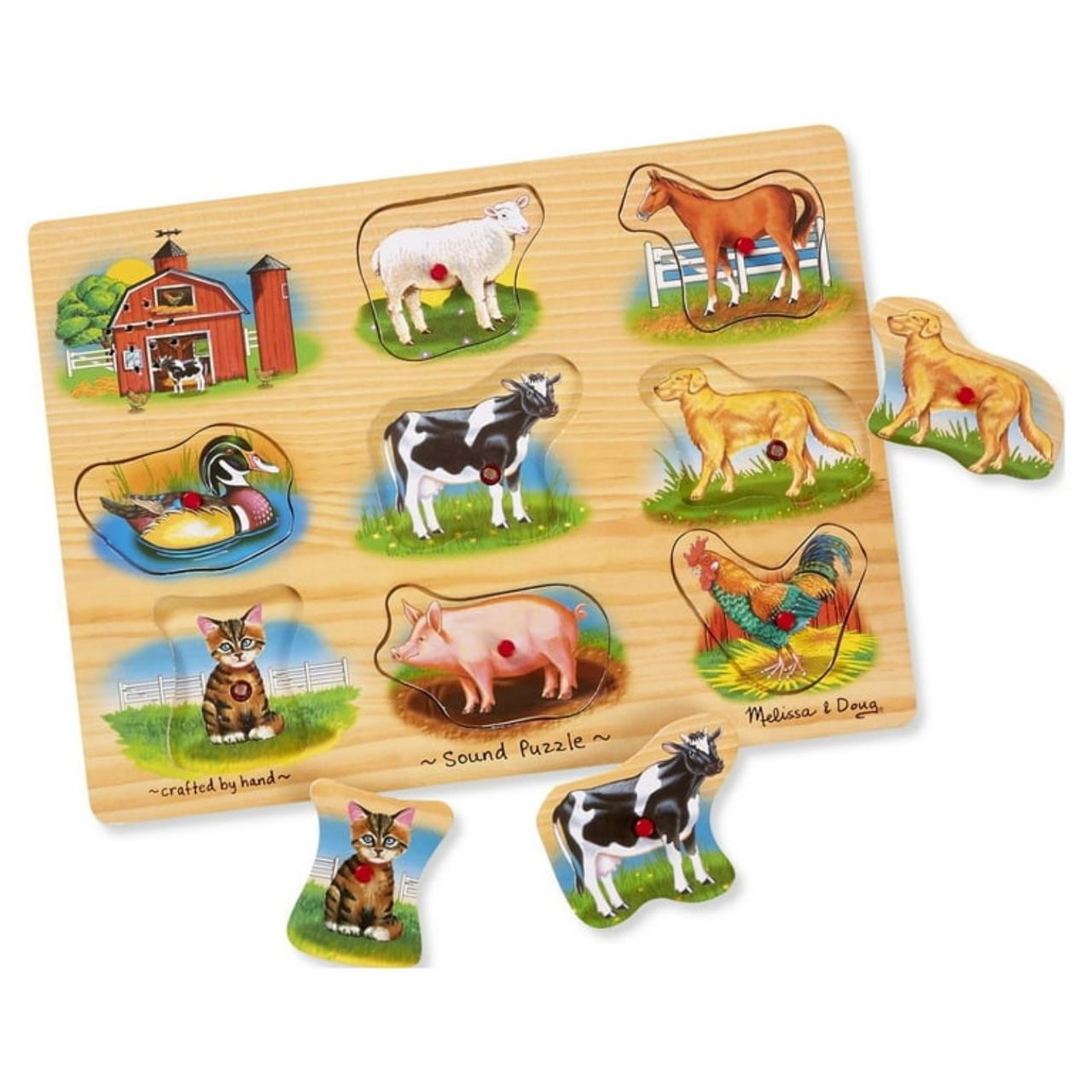 Melissa & Doug Farm Sound Puzzle - Wooden Peg Puzzle With Sound Effects (8 pcs)