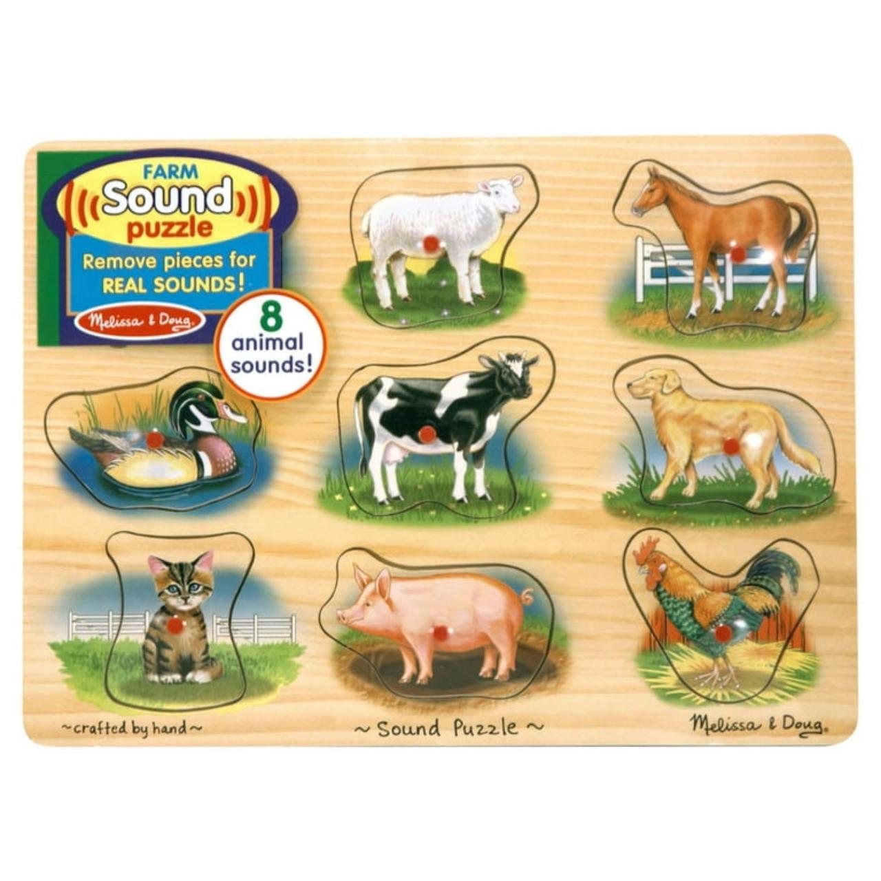 Melissa & Doug Farm Sound Puzzle - Wooden Peg Puzzle With Sound Effects (8 pcs)