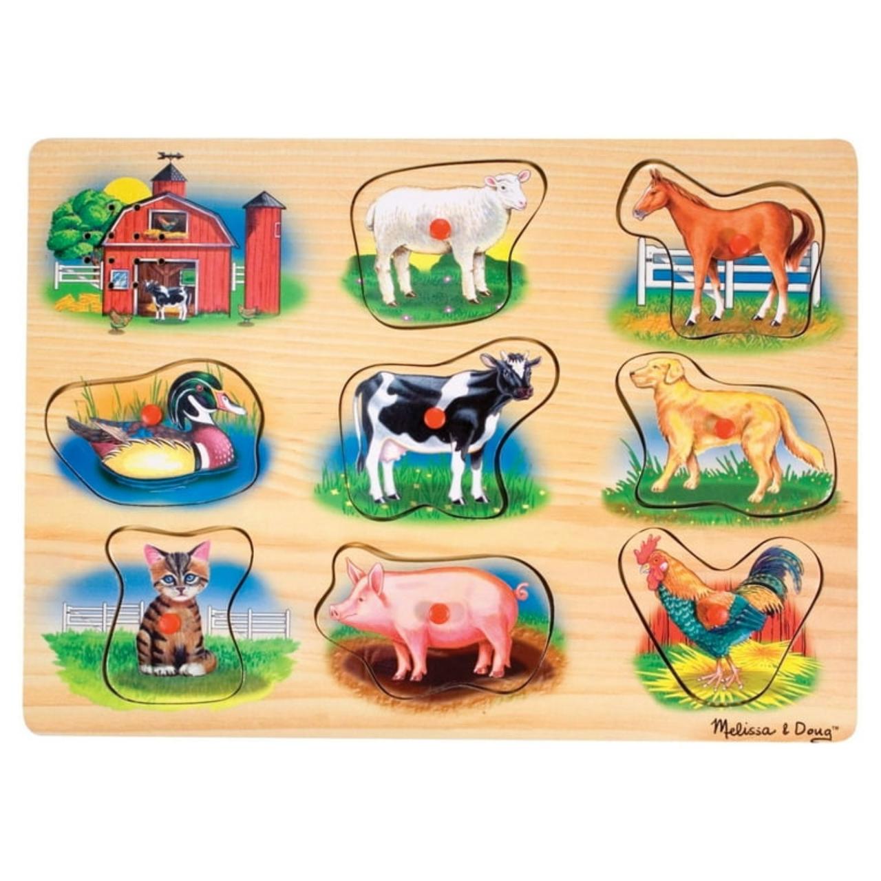 Melissa & Doug Farm Sound Puzzle - Wooden Peg Puzzle With Sound Effects (8 pcs)