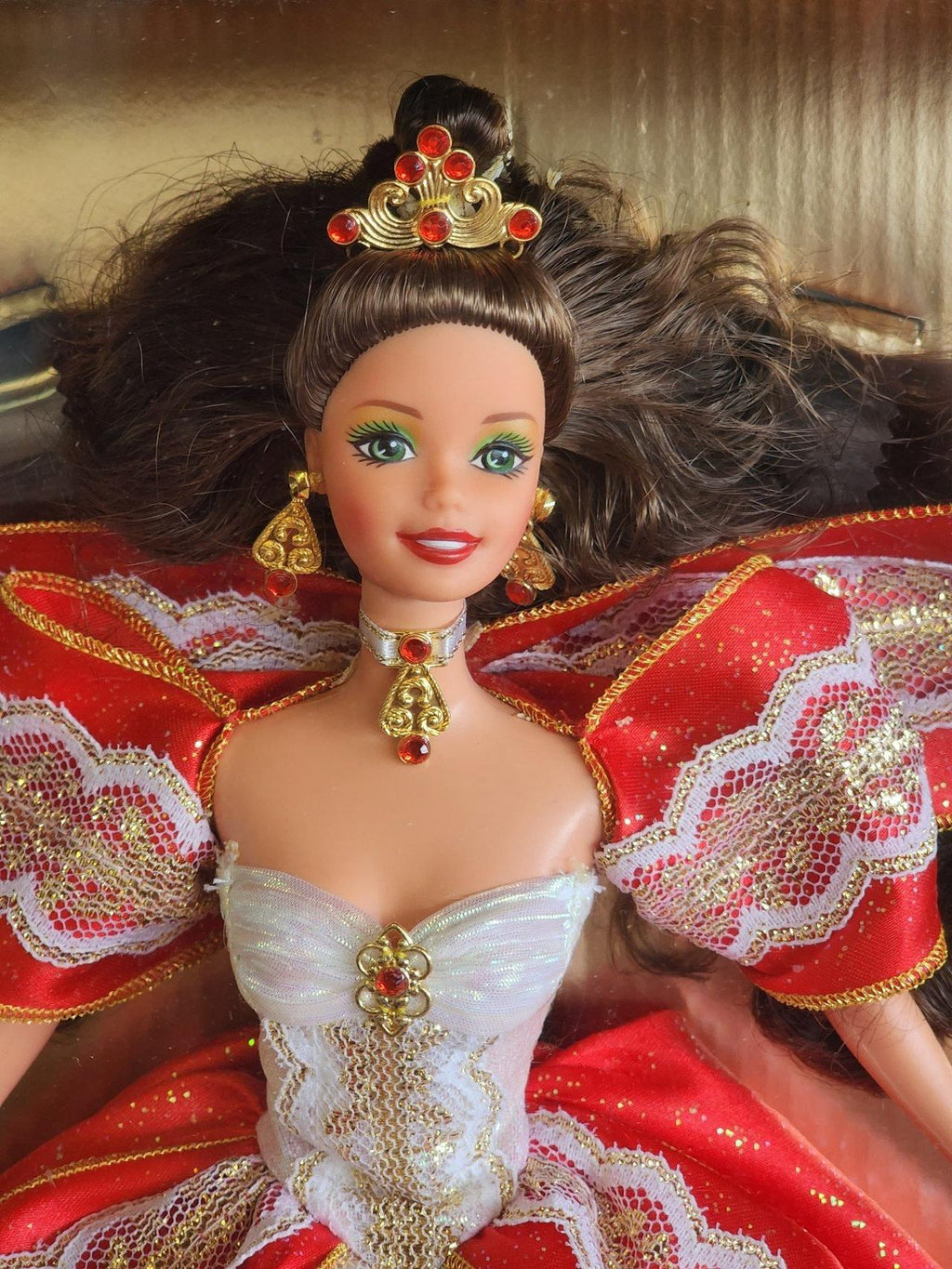 RARE 1997 MISPRINT Green Eyes Holiday Barbie HAPPY HOLIDAYS Special Edition