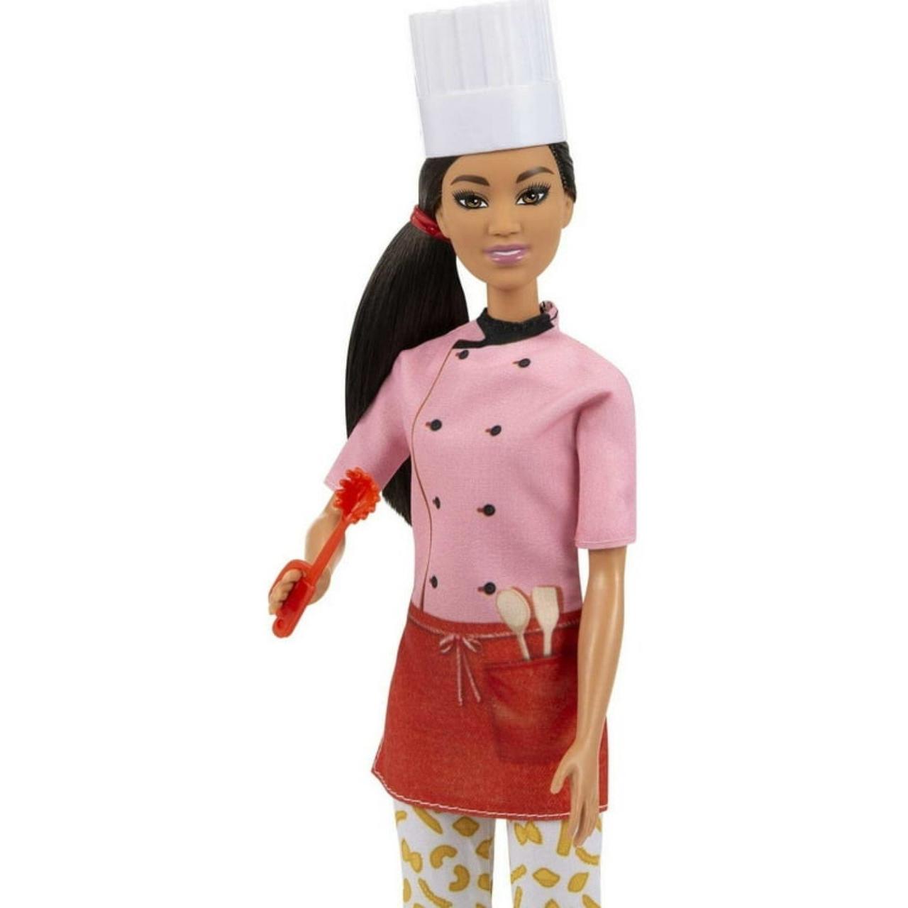 Barbie Pasta Chef Brunette Doll (12-in) with Colorful Chef Top, Macaroni Print