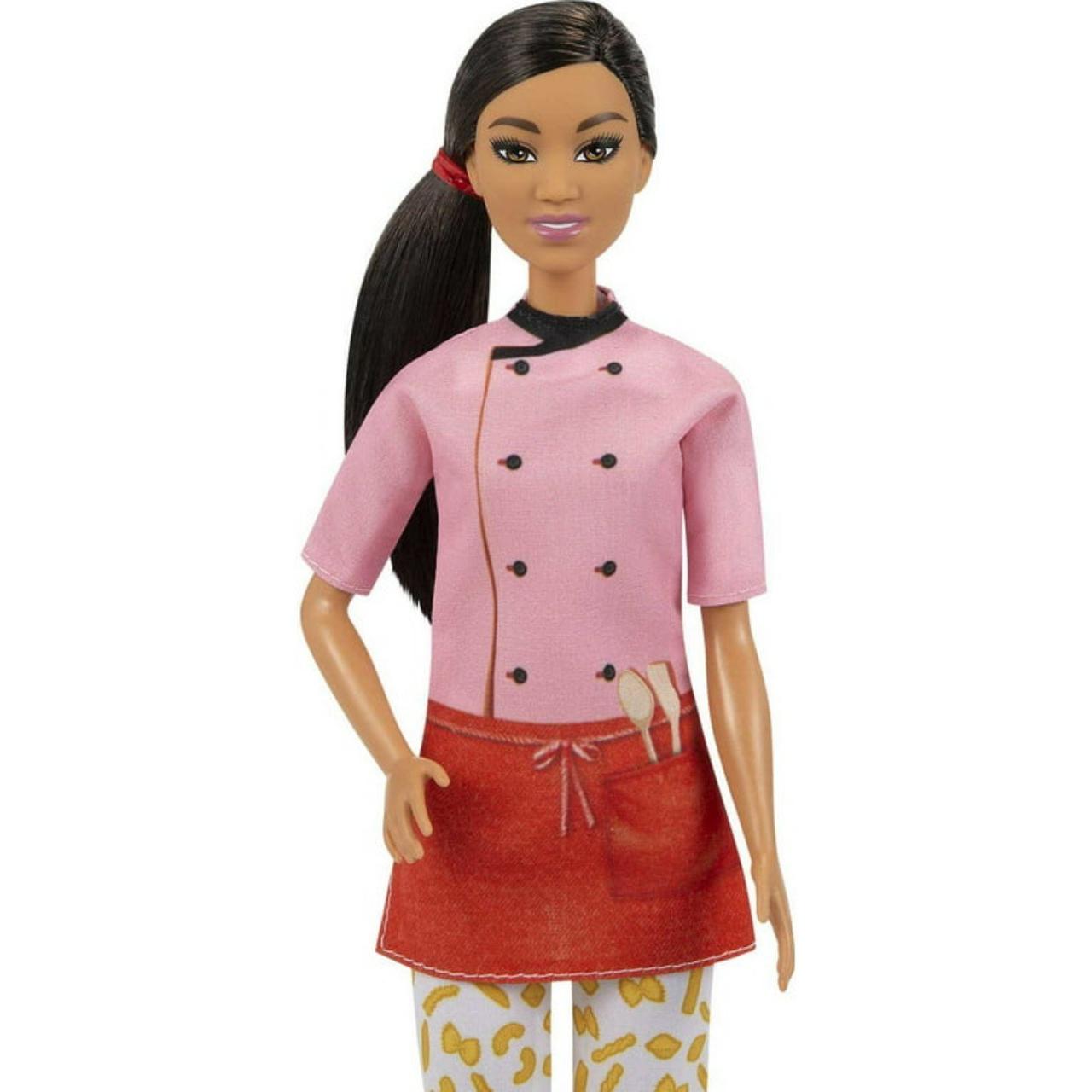Barbie Pasta Chef Brunette Doll (12-in) with Colorful Chef Top, Macaroni Print