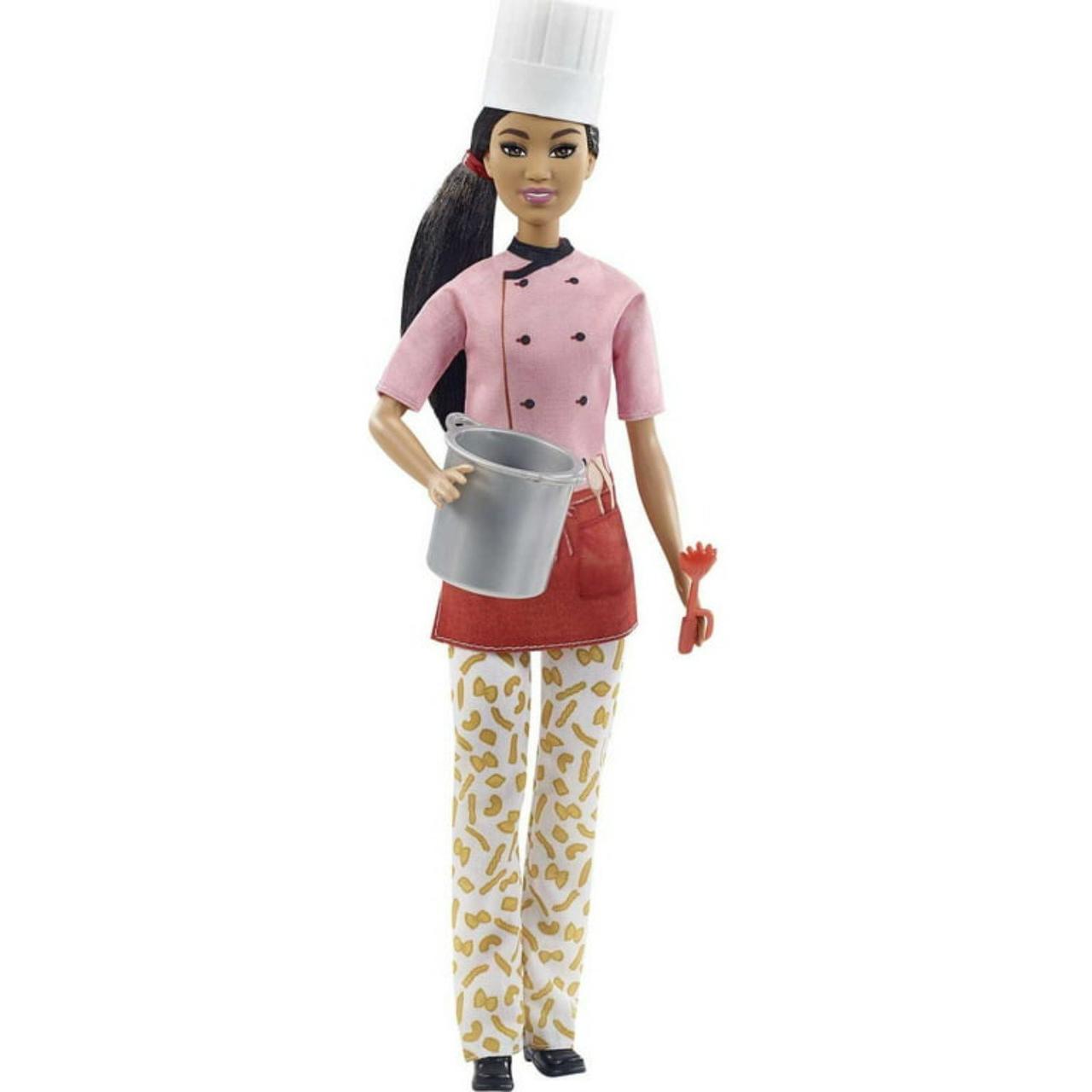 Barbie Pasta Chef Brunette Doll (12-in) with Colorful Chef Top, Macaroni Print