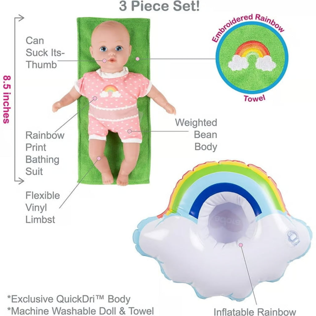 Adora Water Baby Doll, SplashTime Baby Tot Over The Rainbow, 8.5 inch Baby Doll