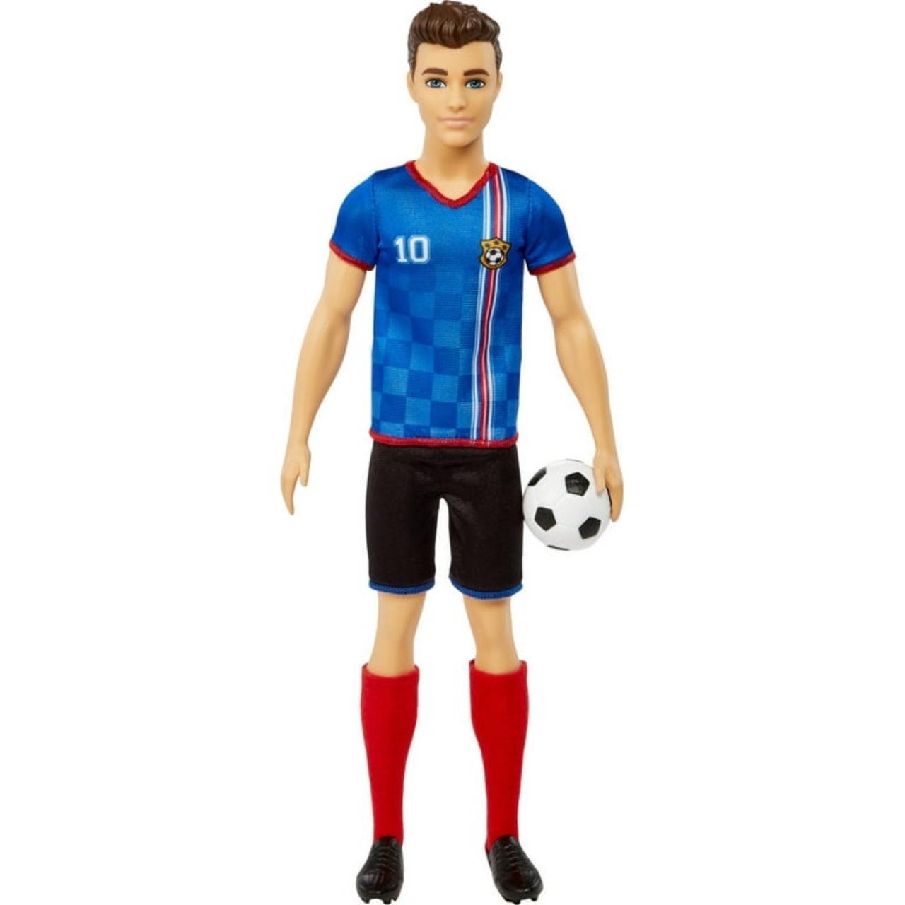 Barbie Soccer Ken Doll with Cropped Hair, Colorful #10 Uniform, Soccer Ball