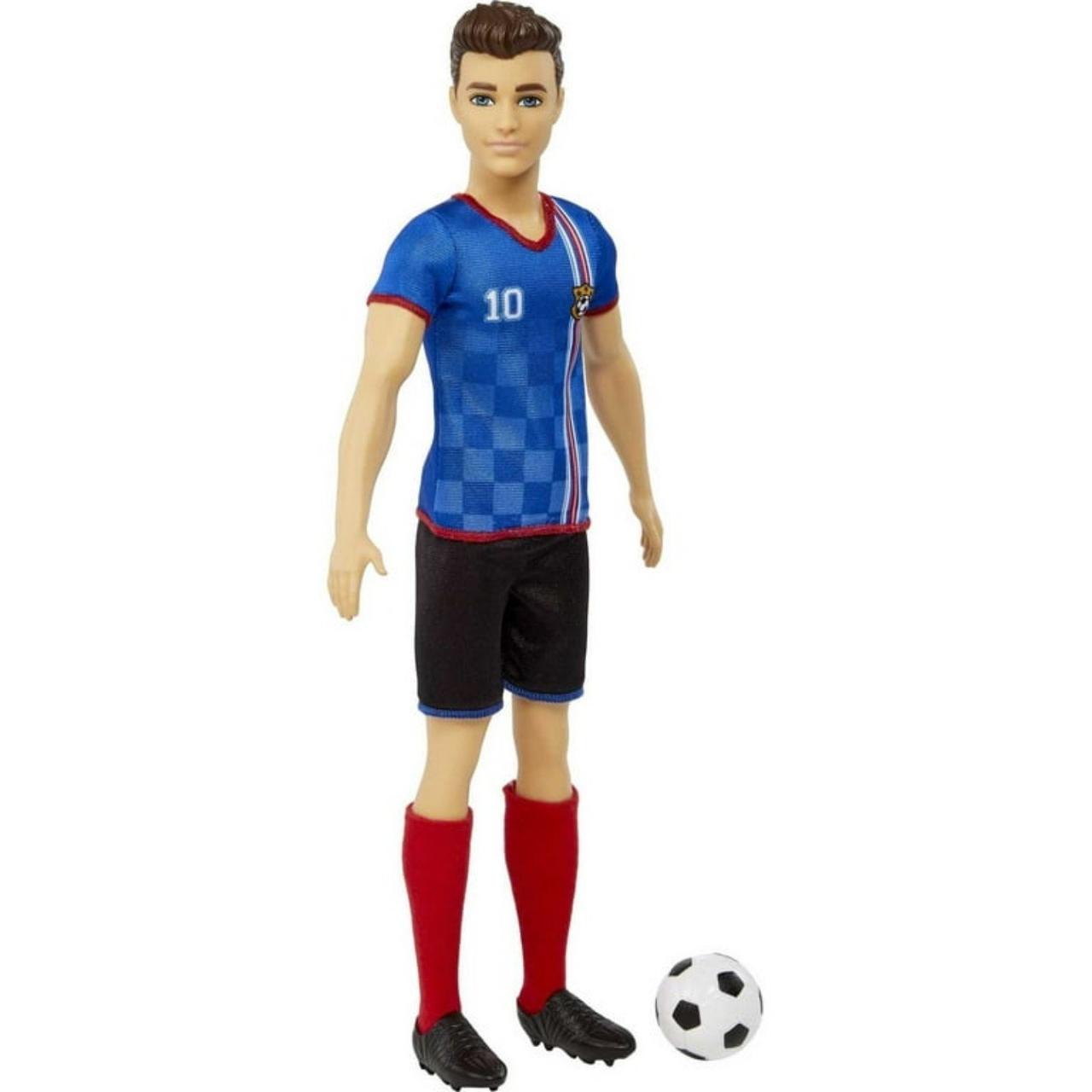 Barbie Soccer Ken Doll with Cropped Hair, Colorful #10 Uniform, Soccer Ball