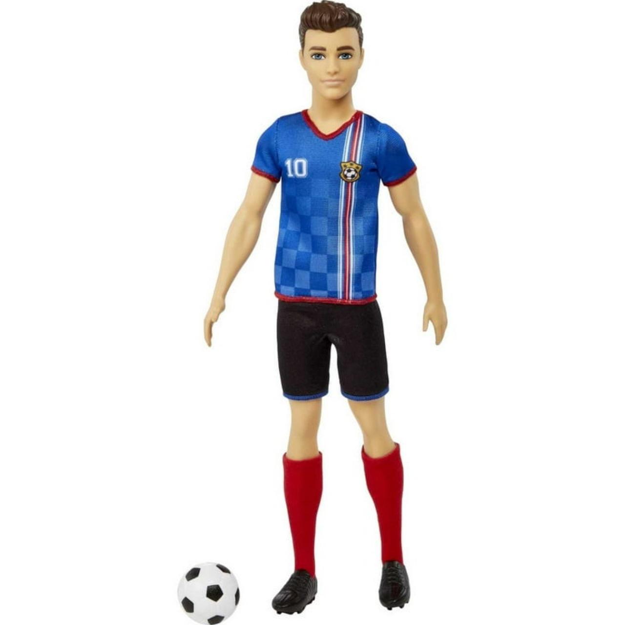 Barbie Soccer Ken Doll with Cropped Hair, Colorful #10 Uniform, Soccer Ball