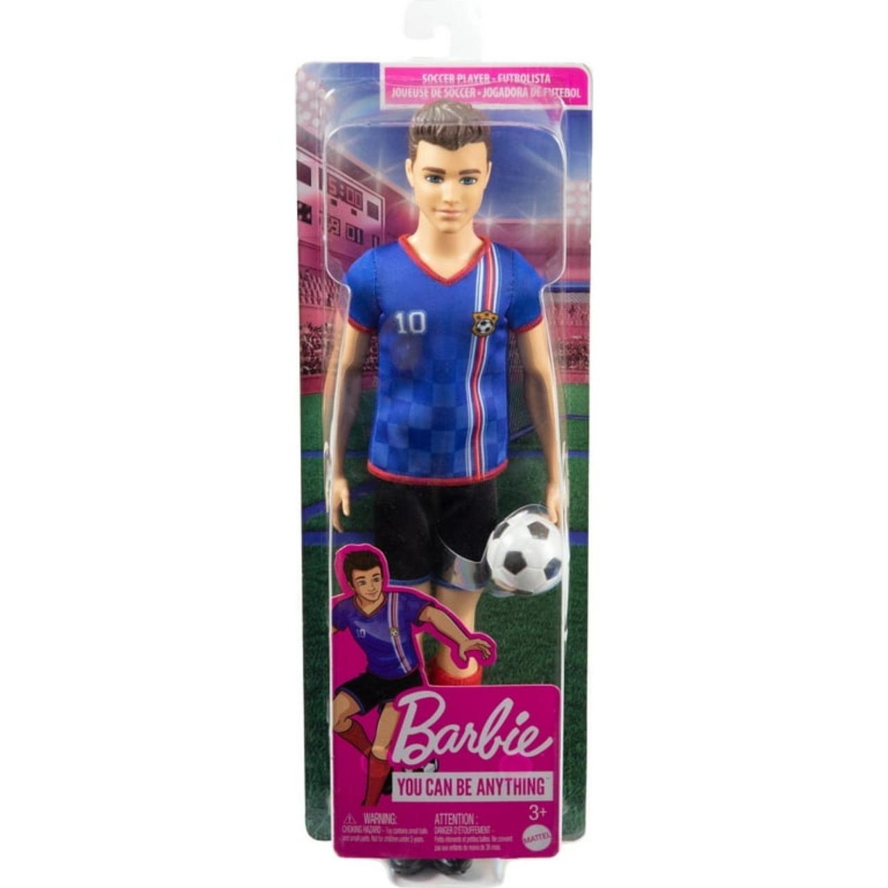 Barbie Soccer Ken Doll with Cropped Hair, Colorful #10 Uniform, Soccer Ball