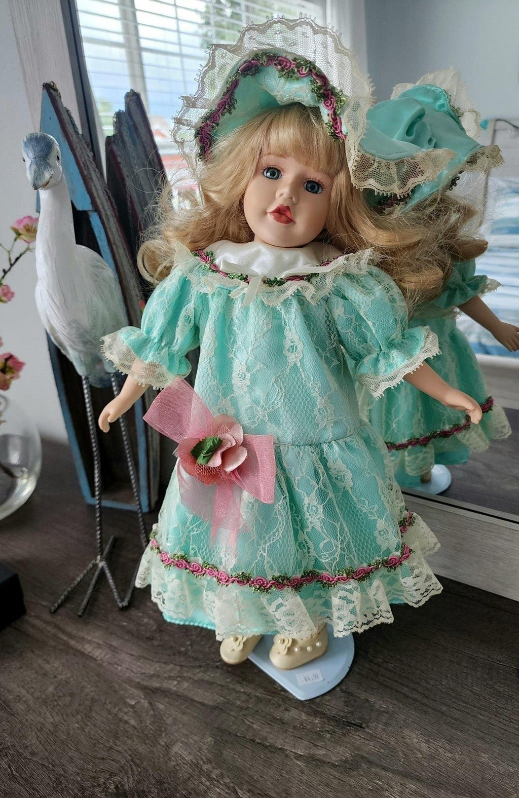 Vintage Collector's Choice Porcelain Doll by DanDee 16" c1990s w/Stand