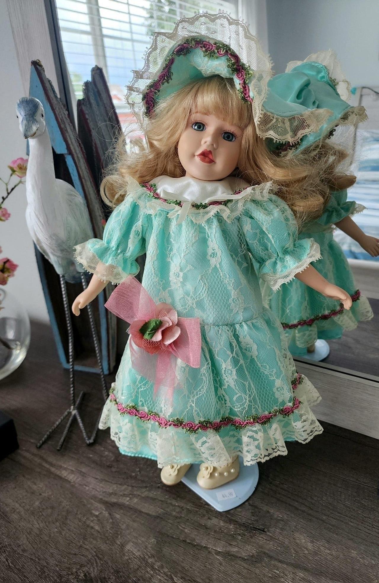 Vintage Collector's Choice Porcelain Doll by DanDee 16" c1990s w/Stand