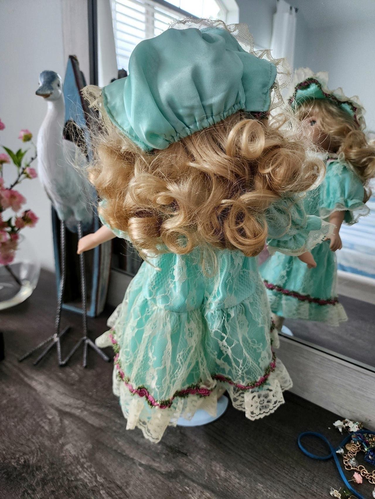 Vintage Collector's Choice Porcelain Doll by DanDee 16" c1990s w/Stand