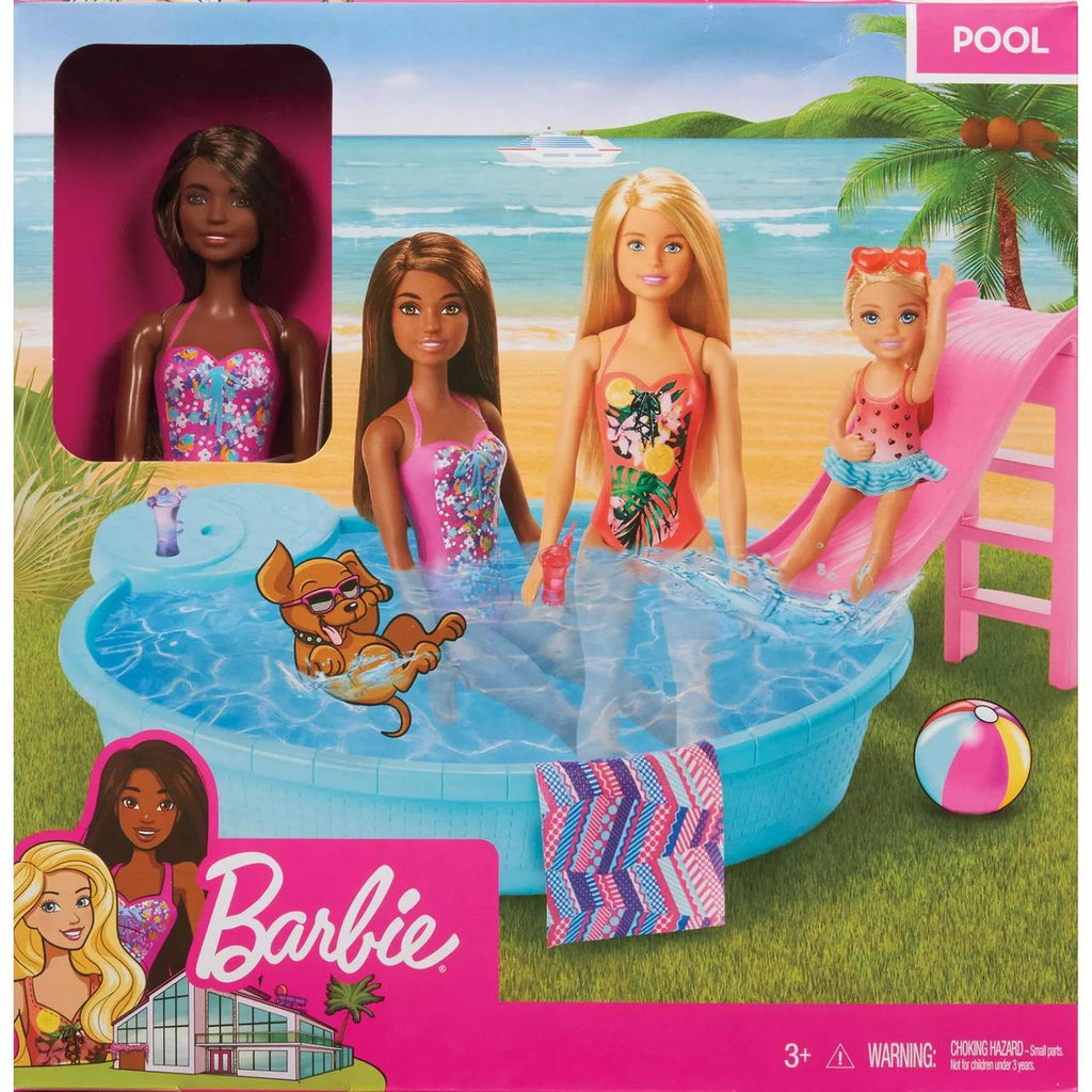Barbie Doll & Pool Playset with Accessories that Include a Pink Slide