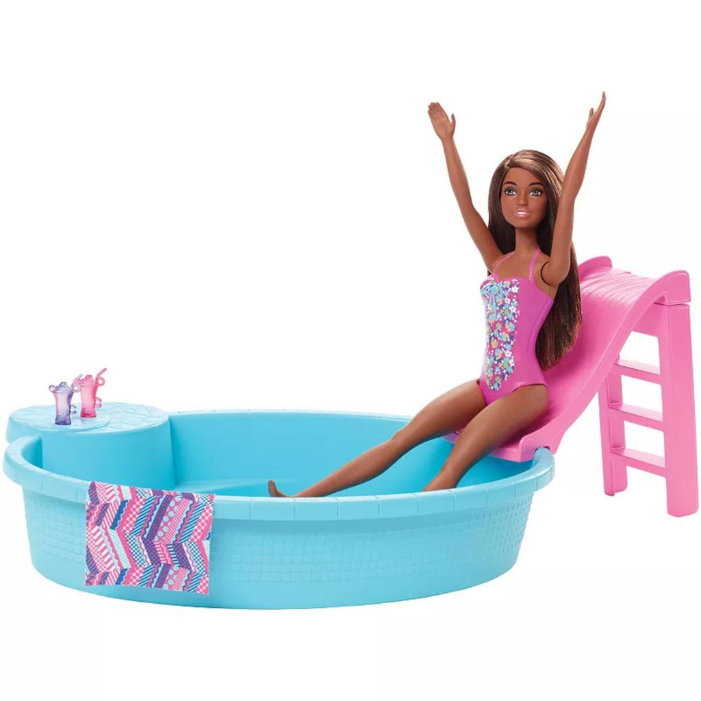 Barbie Doll & Pool Playset with Accessories that Include a Pink Slide