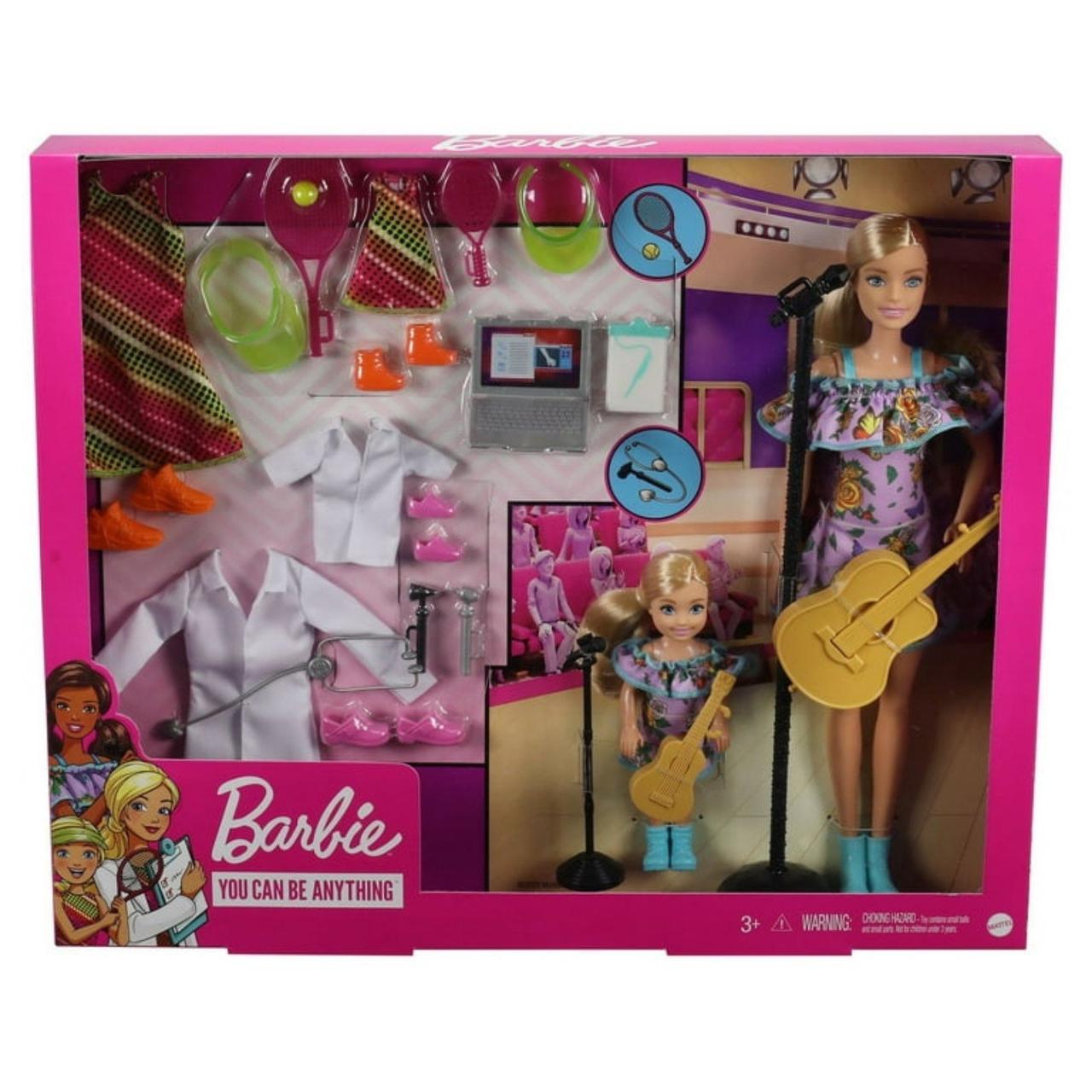 Barbie & Chelsea Careers Playset: 2 Blonde Dolls and Doctor, Tennis Star & Music