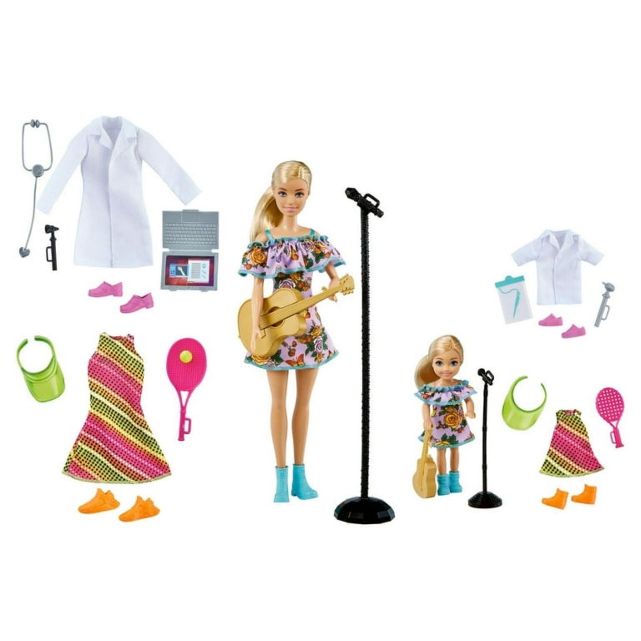 Barbie & Chelsea Careers Playset: 2 Blonde Dolls and Doctor, Tennis Star & Music