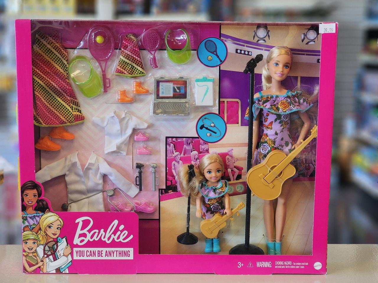 Barbie & Chelsea Careers Playset: 2 Blonde Dolls and Doctor, Tennis Star & Music