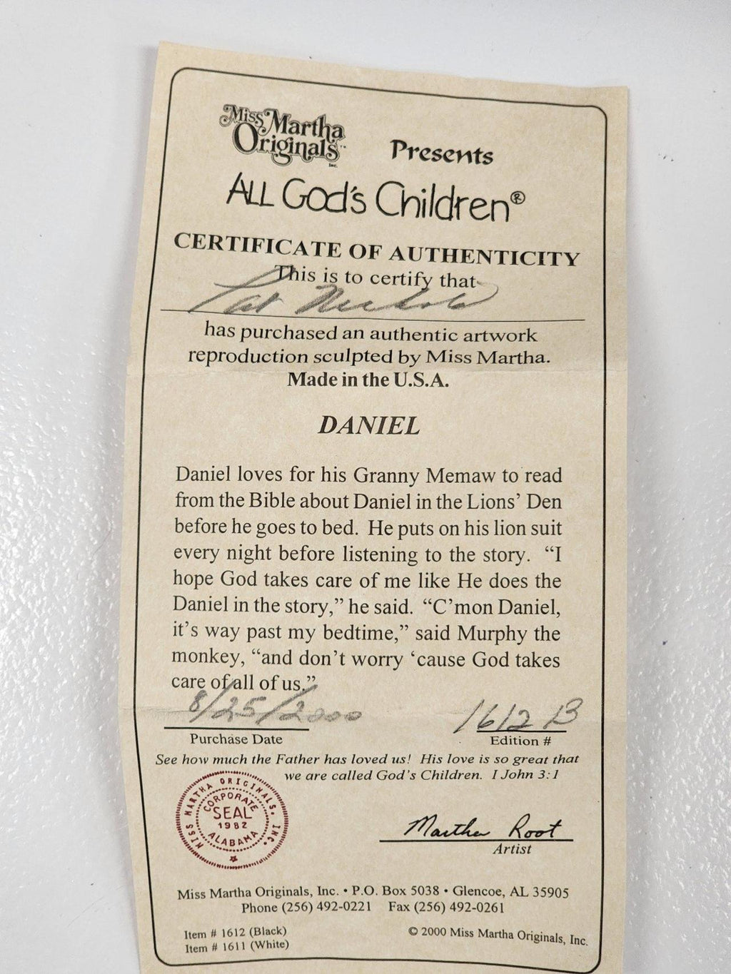 Daniel All God's Children by Martha Holcombe, 2000