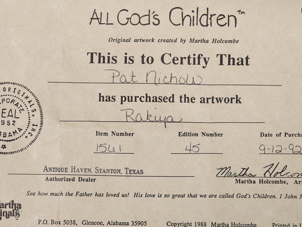 Rakiya All God's Children by Martha Holcombe #45, 1992