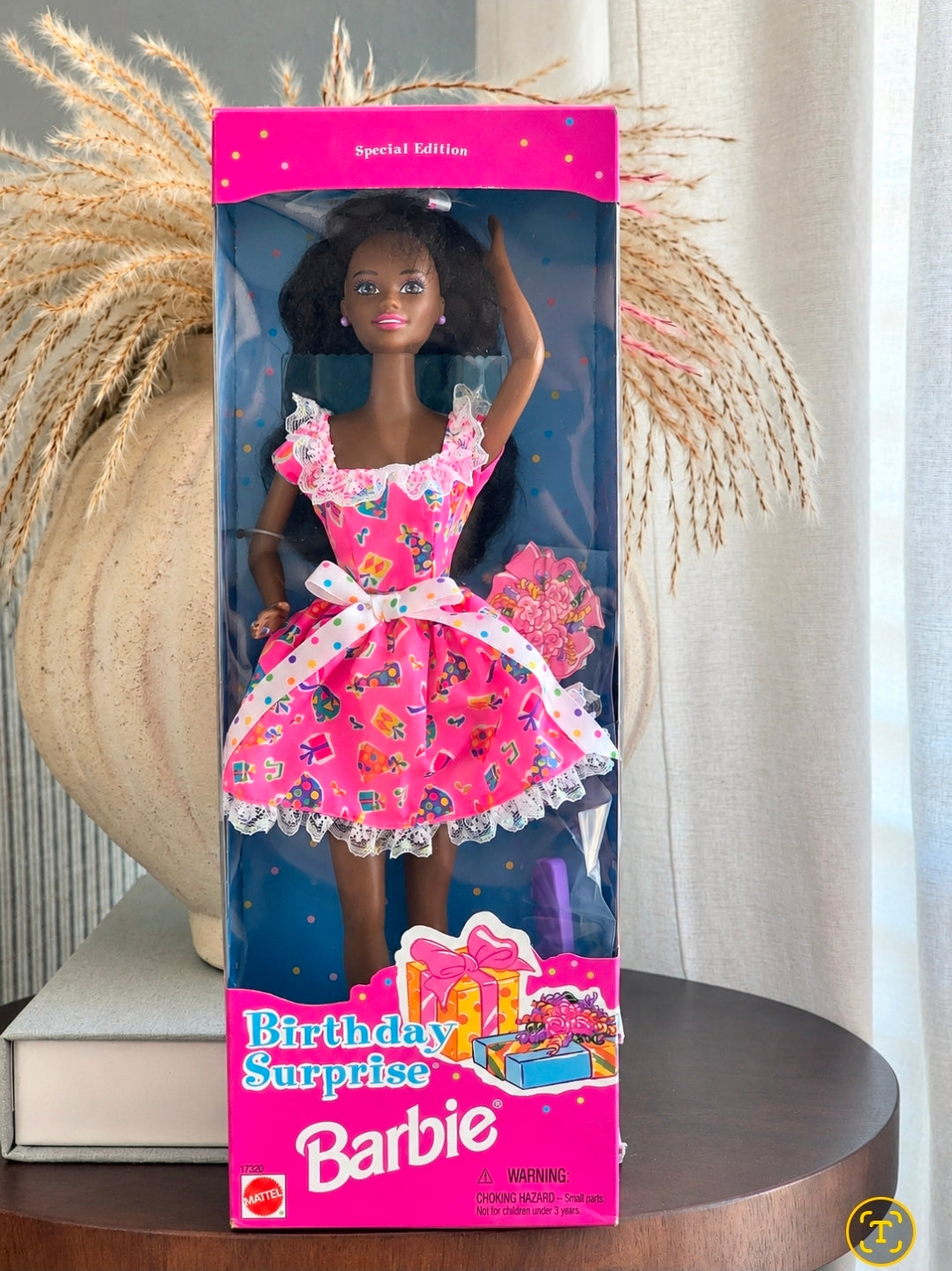 Vintage 1996 Special Edition Birthday Surprise Barbie doll (African American version, Mattel #17320