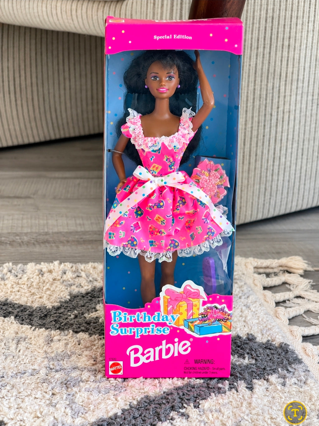 Vintage 1996 Special Edition Birthday Surprise Barbie doll (African American version, Mattel #17320