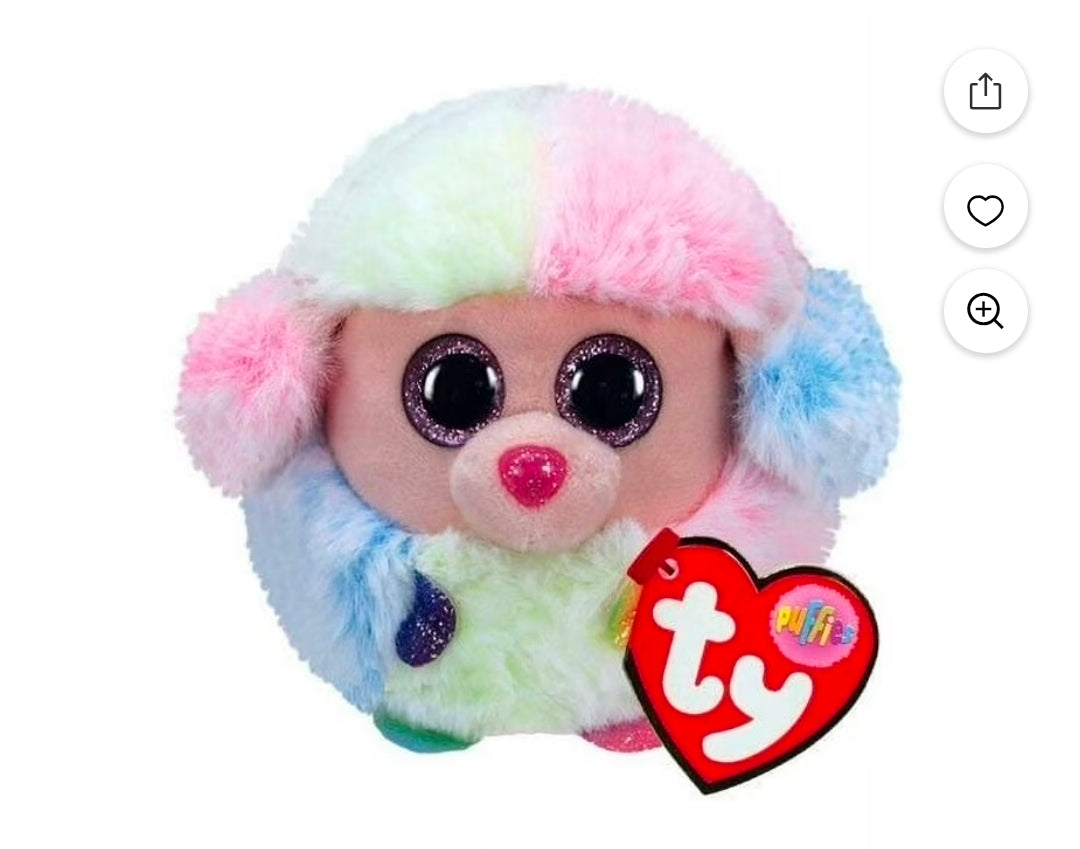 TY Puffies Beanie Balls Rainbow Poodle Plush Toy 4" Multicolored Soft Round Stuffed Animal for Kids