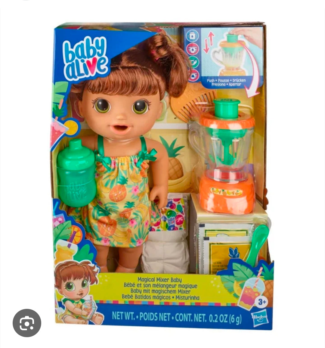 Baby Alive Magical Mixer Baby Doll Tropical Treat with Blender Accessories, Drinks, Wets, Eats, Brown Hair Toy for Kids Ages 3 and Up