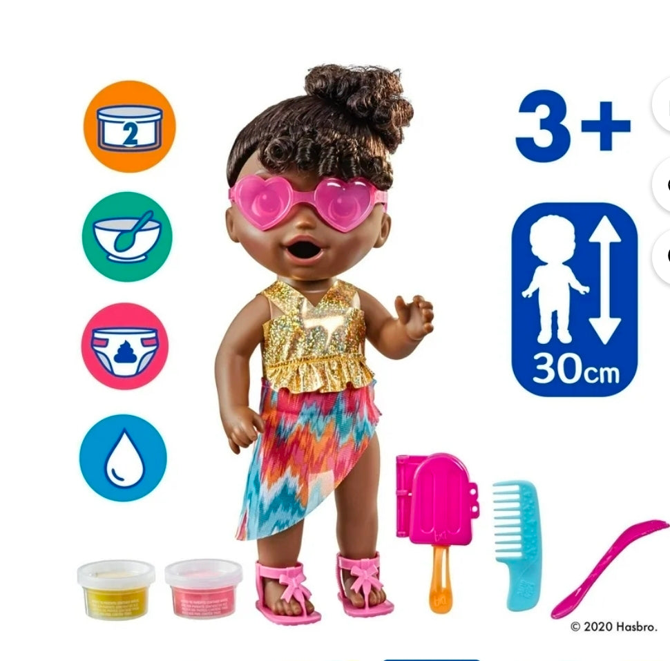 Baby Alive Sunshine Snacks Waterplay Doll Eats & Poops, Black Hair