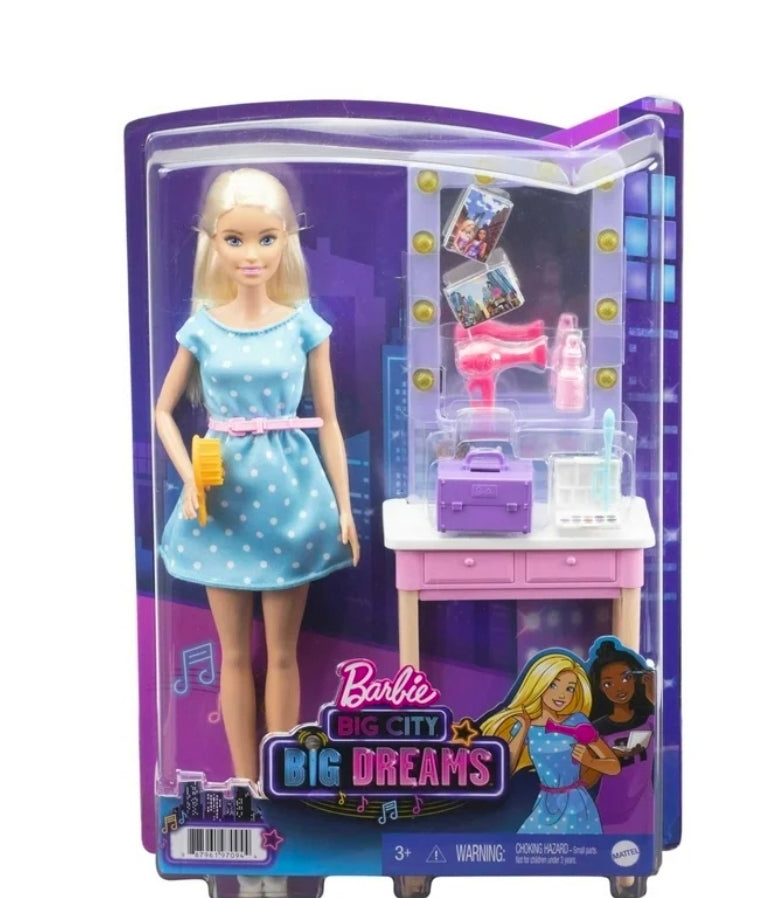 Barbie Big City Big Dreams Doll & Playset, Blonde Malibu Doll with Dressing Room & Accessories