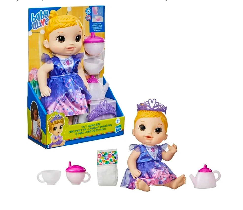 Baby Alive Tea 'n Sparkles Color-Changing Doll with Accessories, Blonde Hair, Brown Eyes