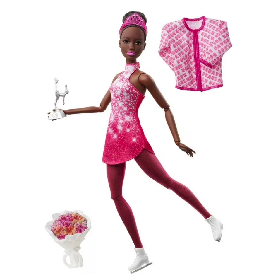 Barbie Ice Skater Doll, Brunette Fashion Doll with Pink Leotard, Trophy & Winter Sport Accessories