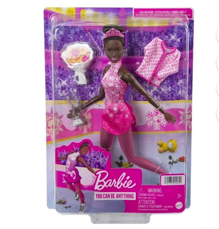 Barbie Ice Skater Doll, Brunette Fashion Doll with Pink Leotard, Trophy & Winter Sport Accessories