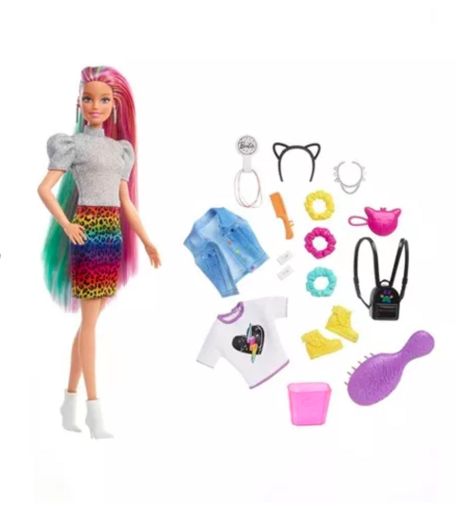 Barbie Leopard Rainbow Hair Doll