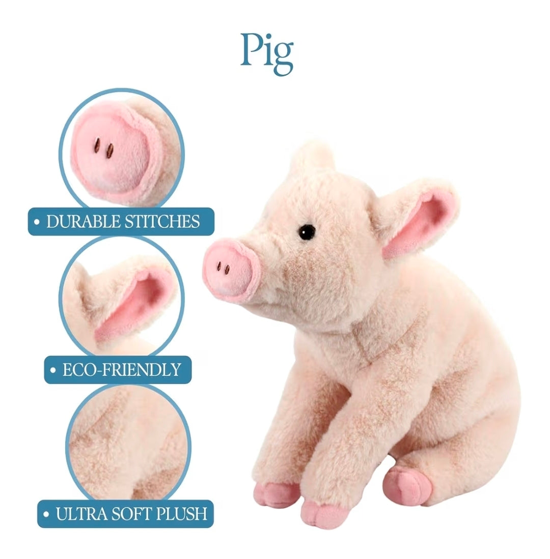 The Petting Zoo Pig Stuffed Animal Plushie, Wild Onez Farm Animals, Pig Plush Toy 12 inches