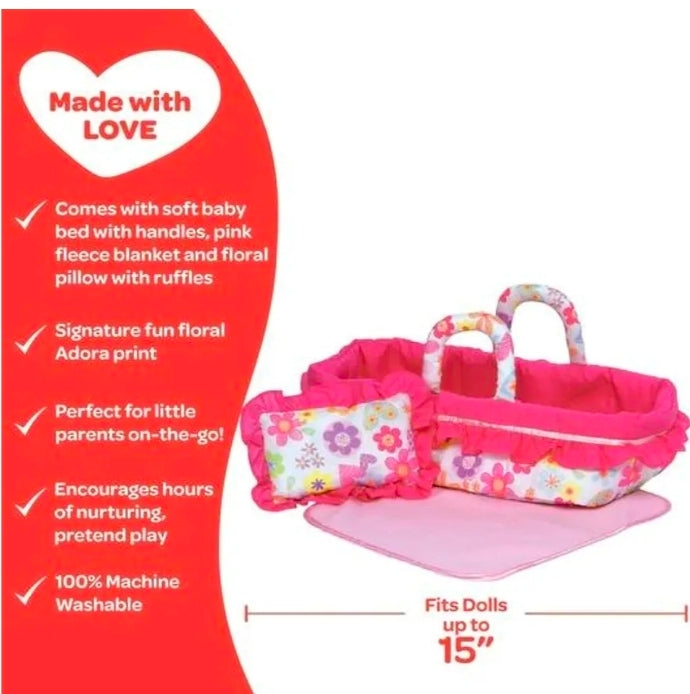 Adora Baby Doll Bed, Snuggle Doll Accesories Includes Soft Bed with Handles