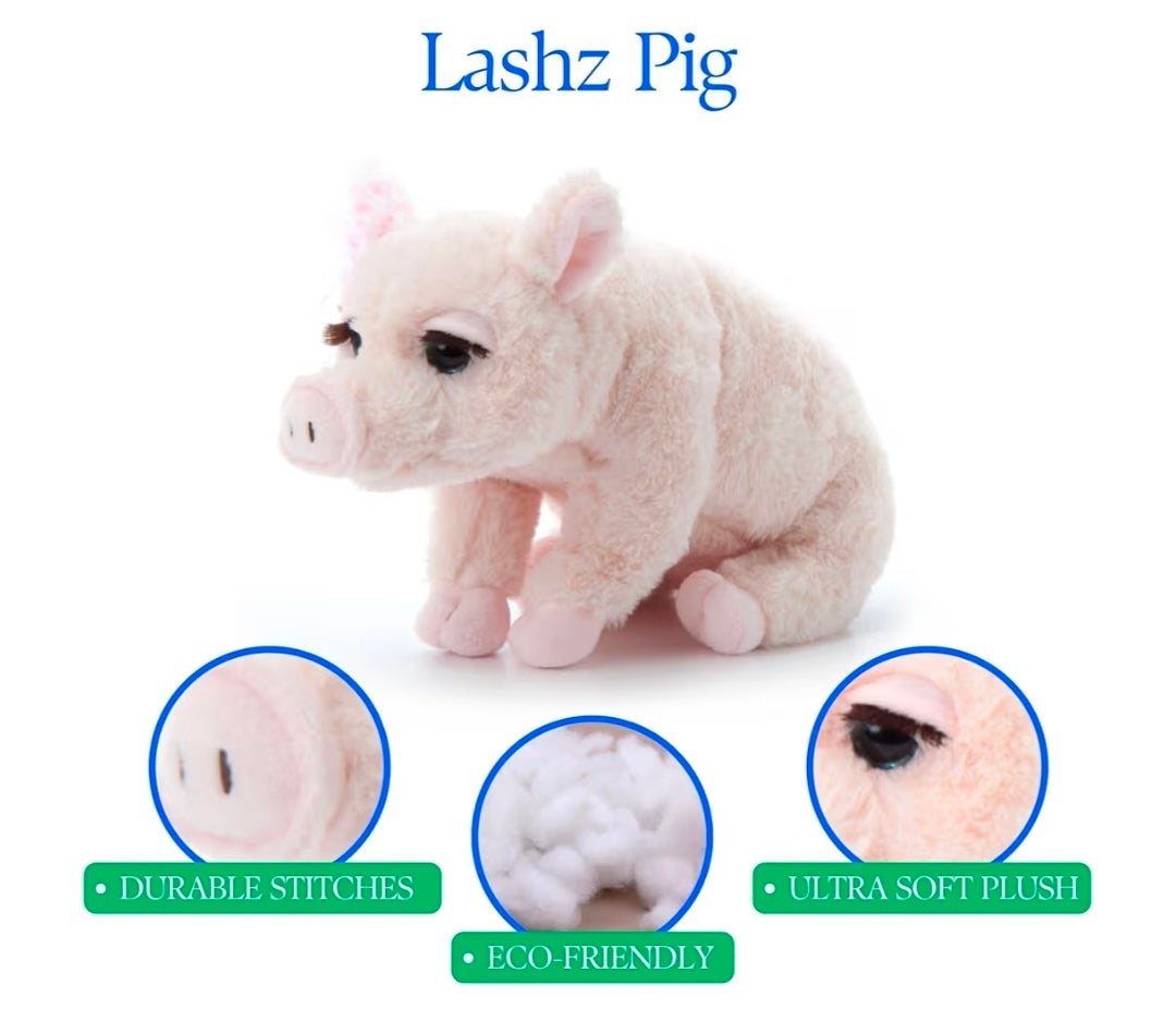 The Petting Zoo, Lash'z Pig Stuffed Animal, Pig Plush Toy 12"