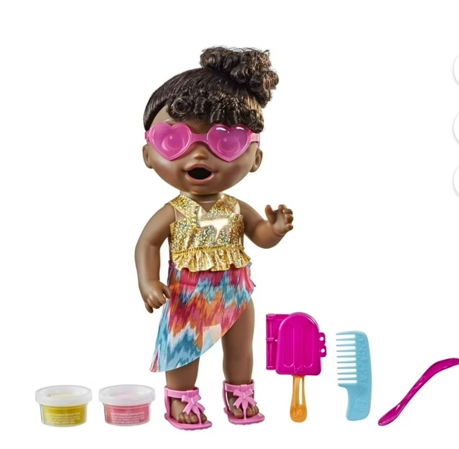 Baby Alive Sunshine Snacks Waterplay Doll Eats & Poops, Black Hair